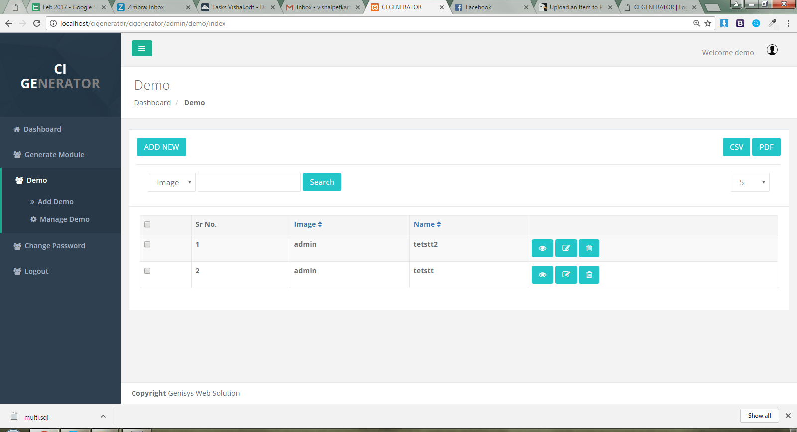 
        CodeIgniter CRUD Generator
      