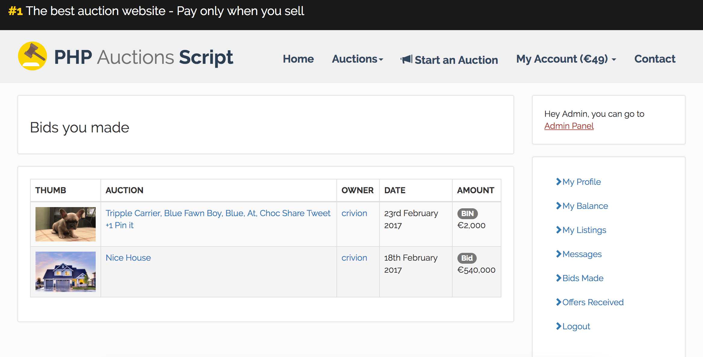 
        PHP Auctions Script
      