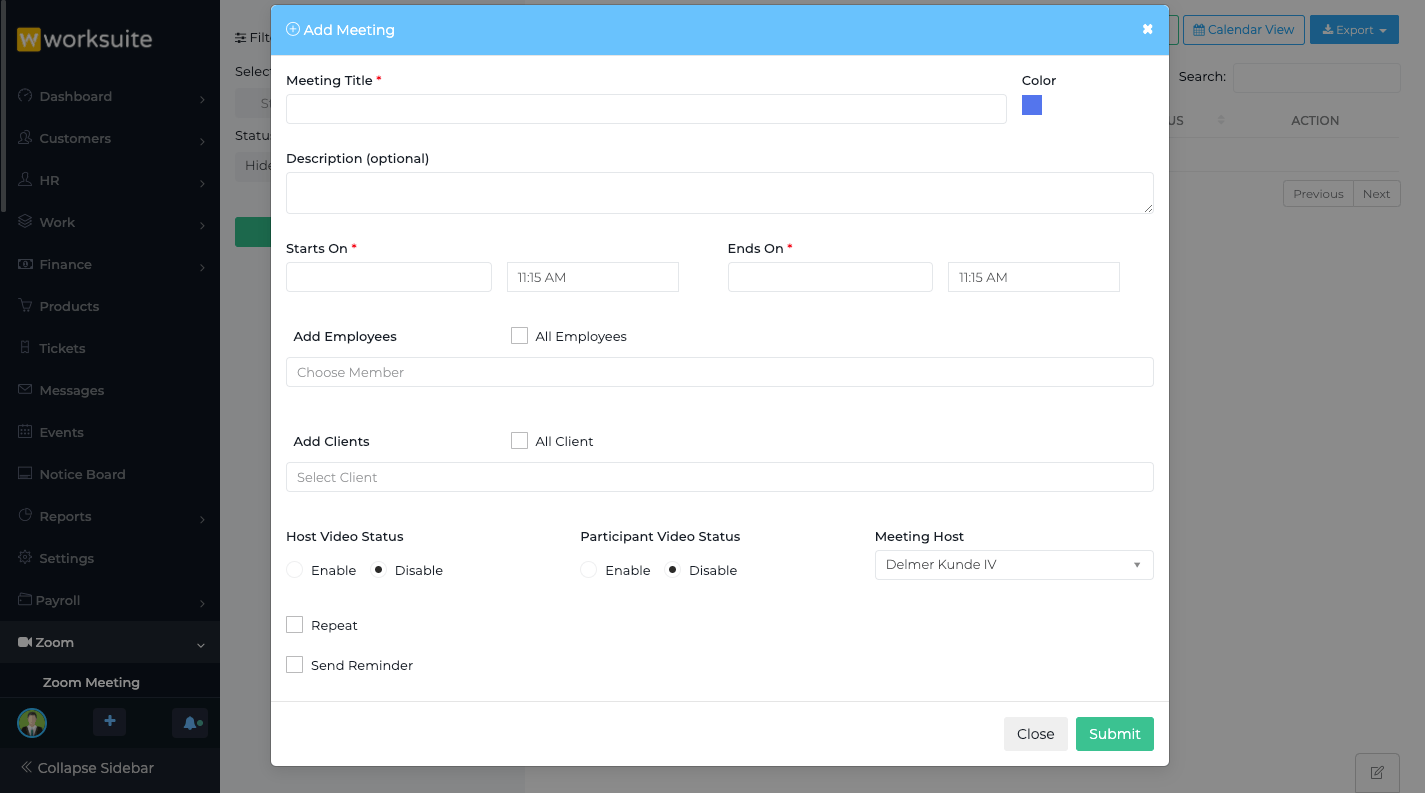 
        Zoom Meeting Module for Worksuite SAAS
      