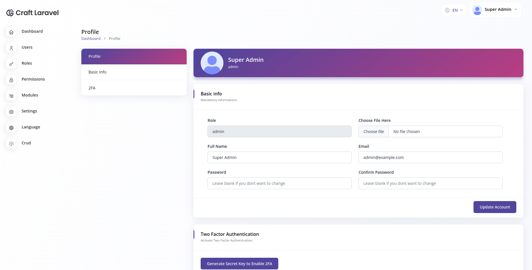 
        Craft Laravel Admin Panel - CRUD builder, Users, Role, Permissions & Settings
      